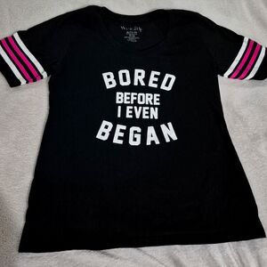 Black Graphic Tee with Pink and White Stripes